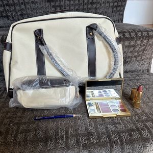 Estée Lauder cosmetic bag and makeup